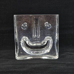 Vintage Ice Art Glass Vase Face MCM Claus Josef Riedel Signed *Chip